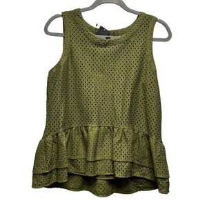 a.n.a Tank Top Sleeveless Peplum Womens Medium Green Eyelet Boho Cottagecore